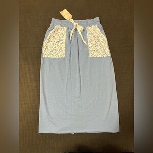 Hem and Thread Blue and White Women's Midi Skirt New